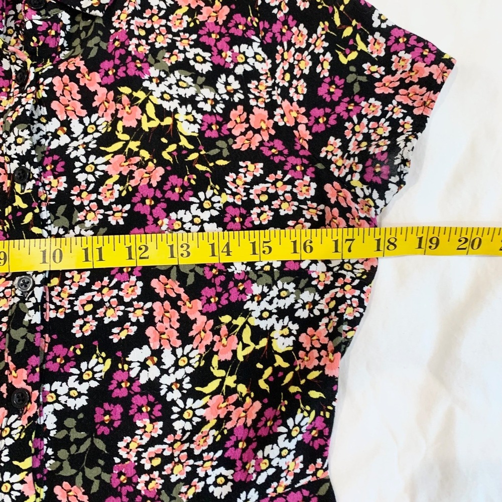 Calvin Klein Jeans Floral Midi Dress Womens M Black Pink Button Front Viscose - Picture 5 of 11
